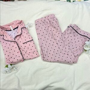 Elegant Pink Polka Dot Women's Pajama Set